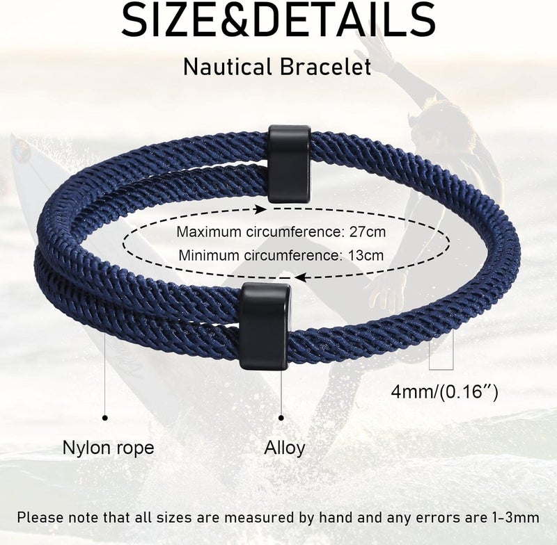TempBeau Store Nautical Braided Rope Bracelets Set - 6 Pcs Adjustable Braided Cord Bracelet, Handmade Navy Marine String Bracelet with Metal Knot, Men Women Braided Bracelets Gifts - Image 5